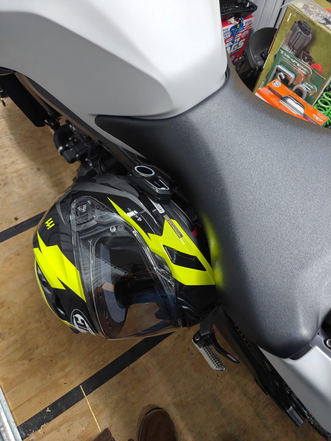 Customer photo review of Triumph Street Triple Helmet Hook (lock)