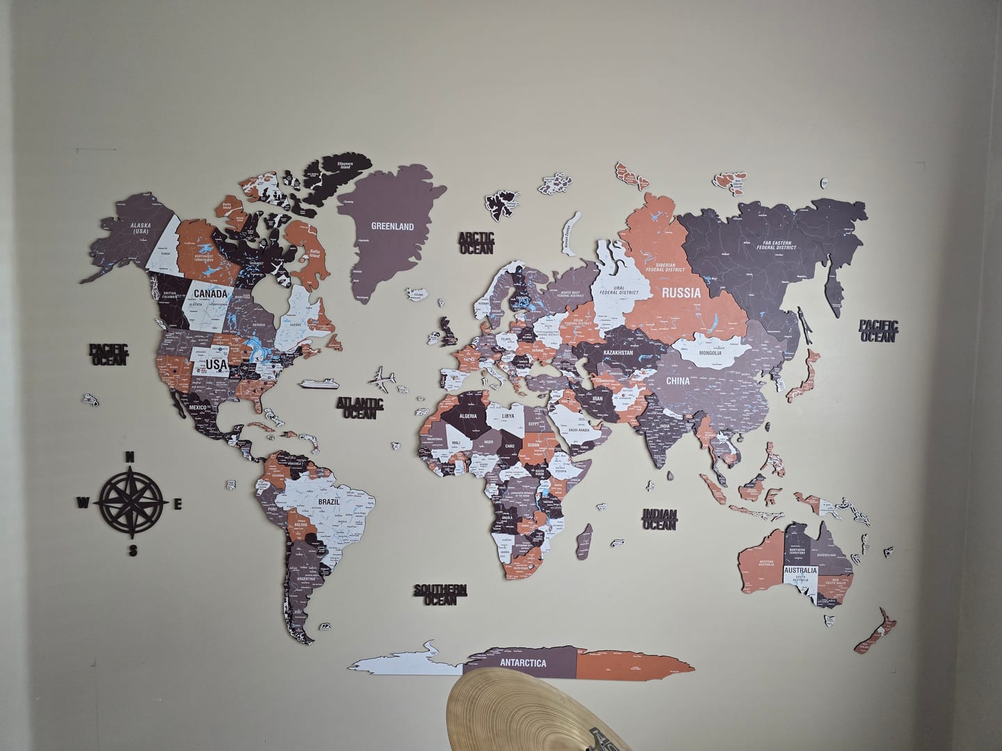 Customer photo review of Wooden World Map Wall Art - UV Print, 3D Map with Vibrant Colors (Soil)