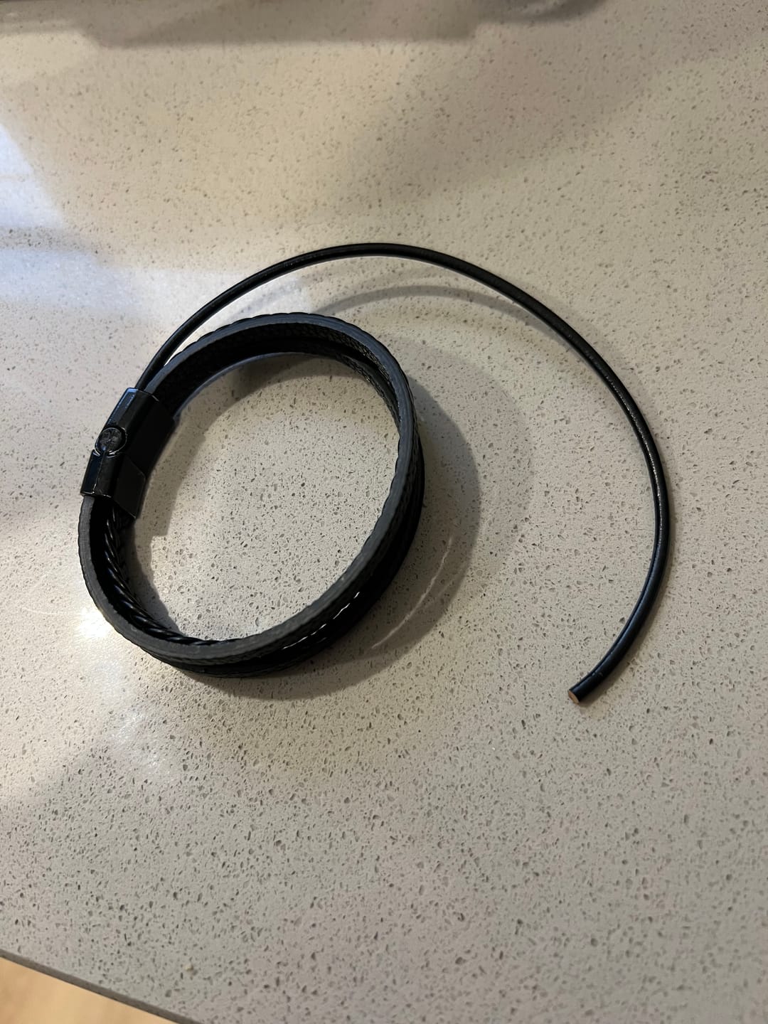 Customer photo review of Black Layered Leather Braided Stainless Steel Bracelet