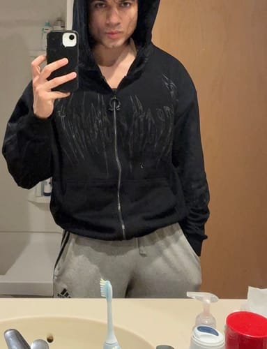 Customer photo review of Death Blight Oversized Zip-Up Hoodie [DARKNESS]