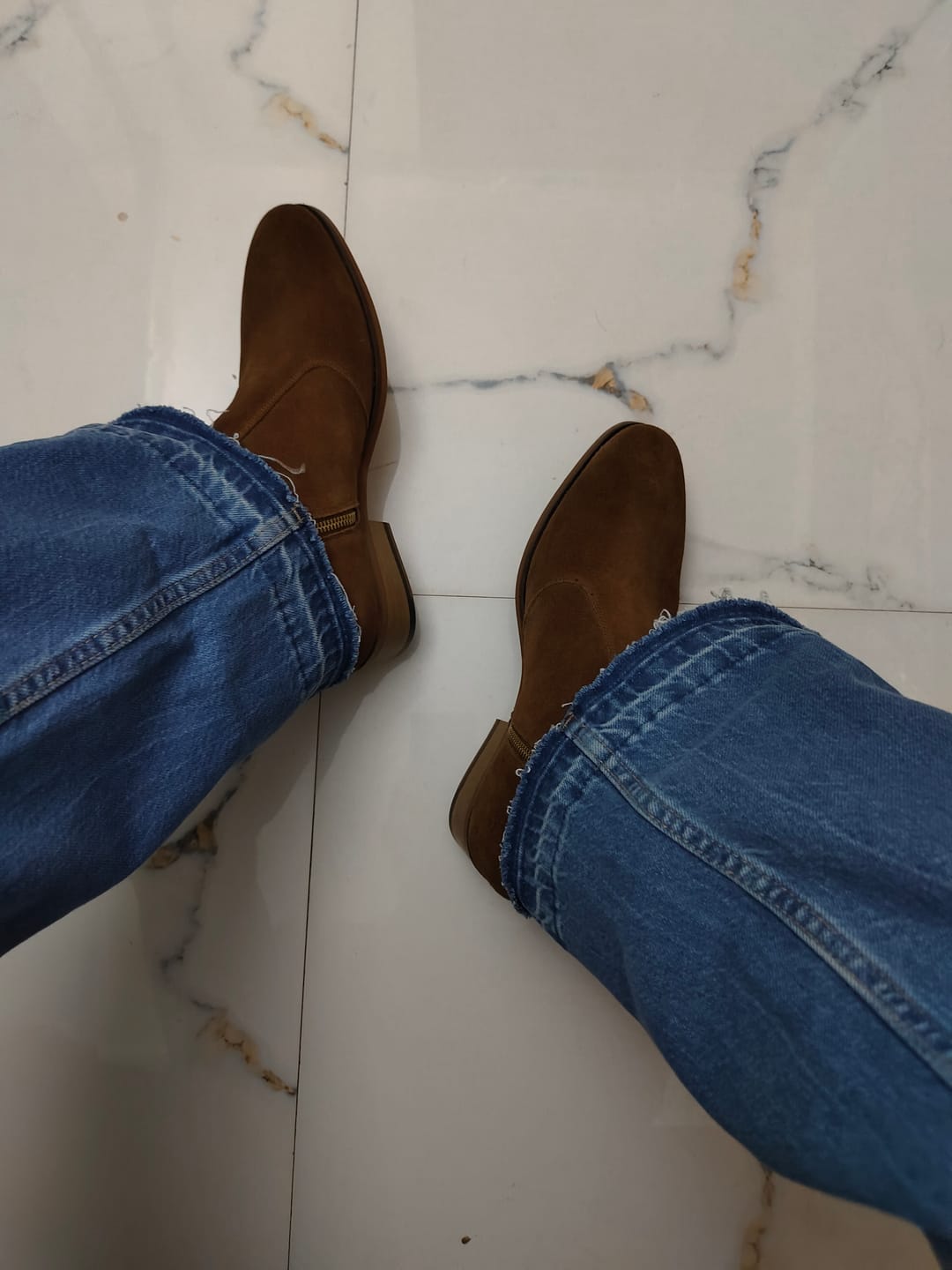 Customer photo review of Cuban Zipper Boots - Beige Suede