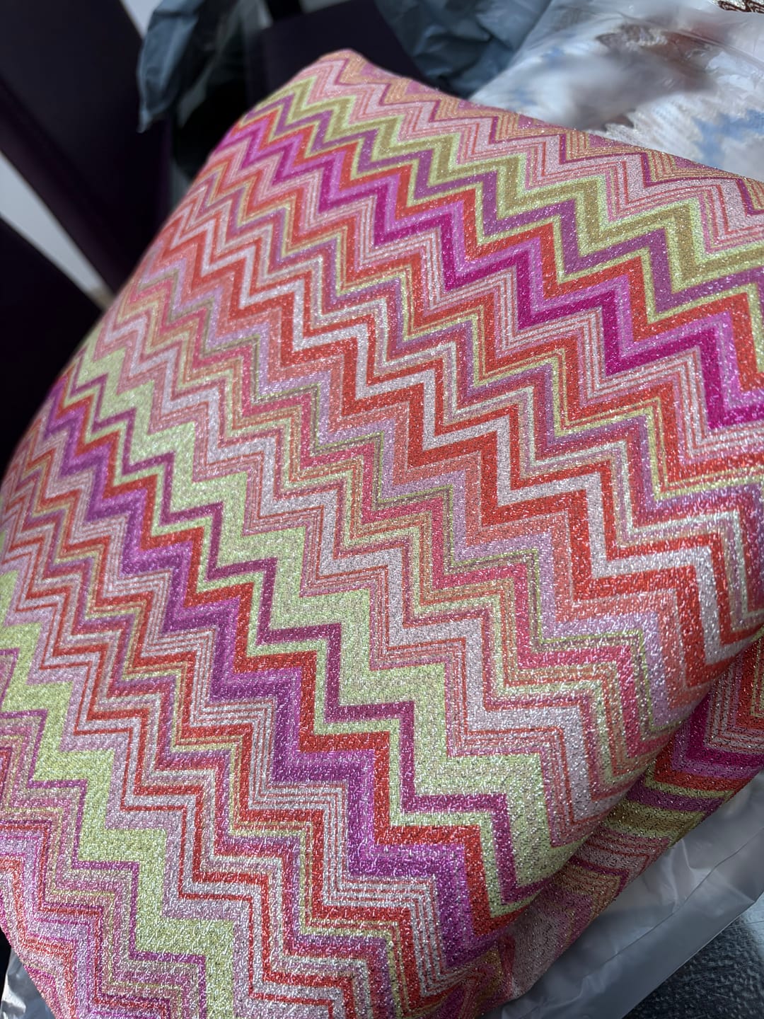 Customer photo review of Pink Zigzag Knit Lurex Fabric by the Metre