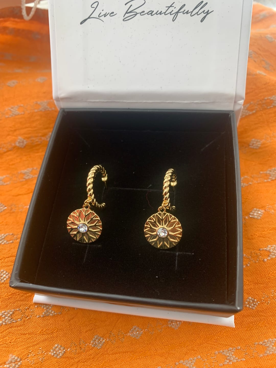 Customer photo review of Suzanne 18k White Gold Plated Dangle Earrings with Swarovski Crystals for Women