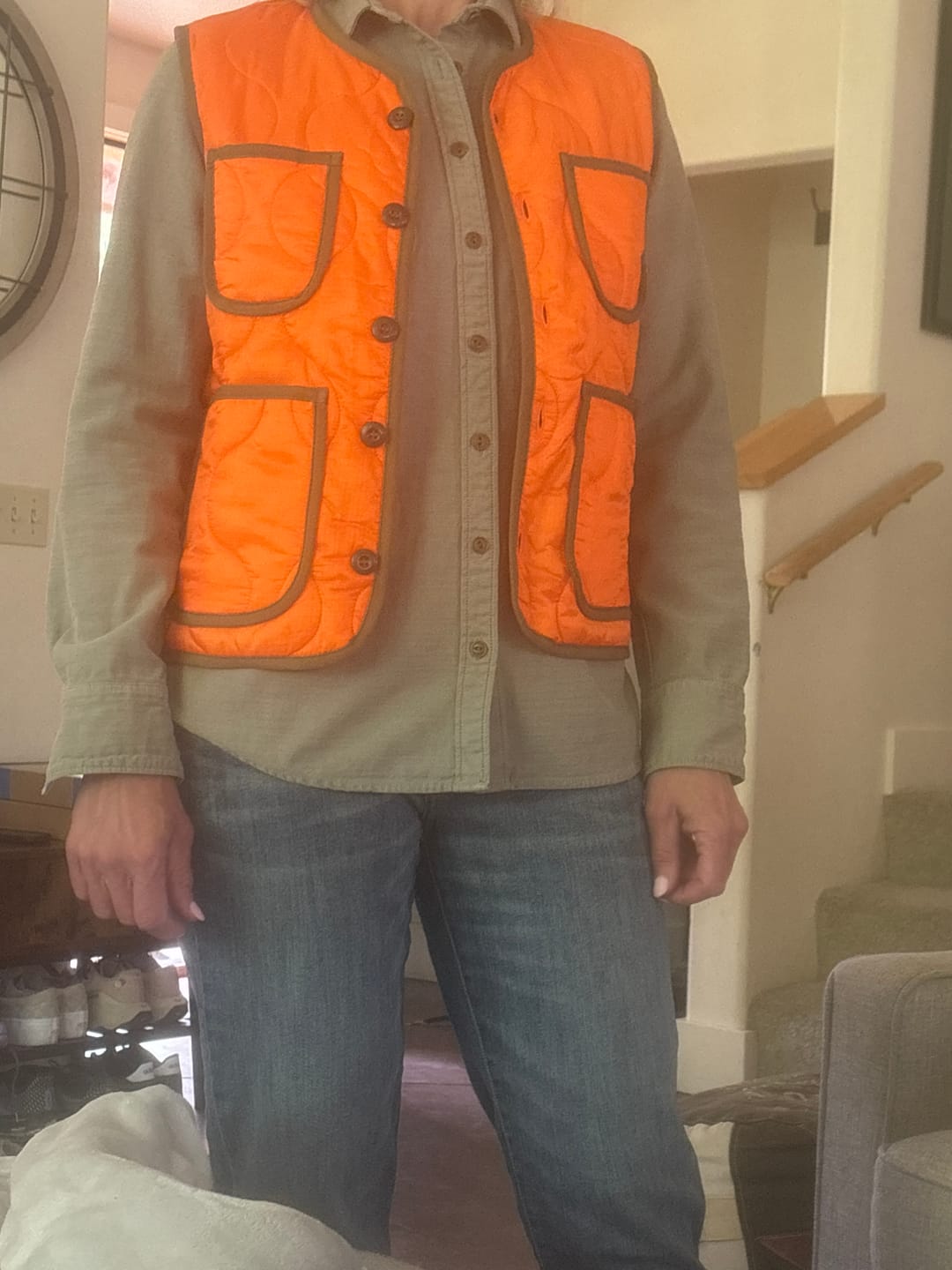 Customer photo review of Military Style Quilted Padded Ripstop Nylon Vest - Orange