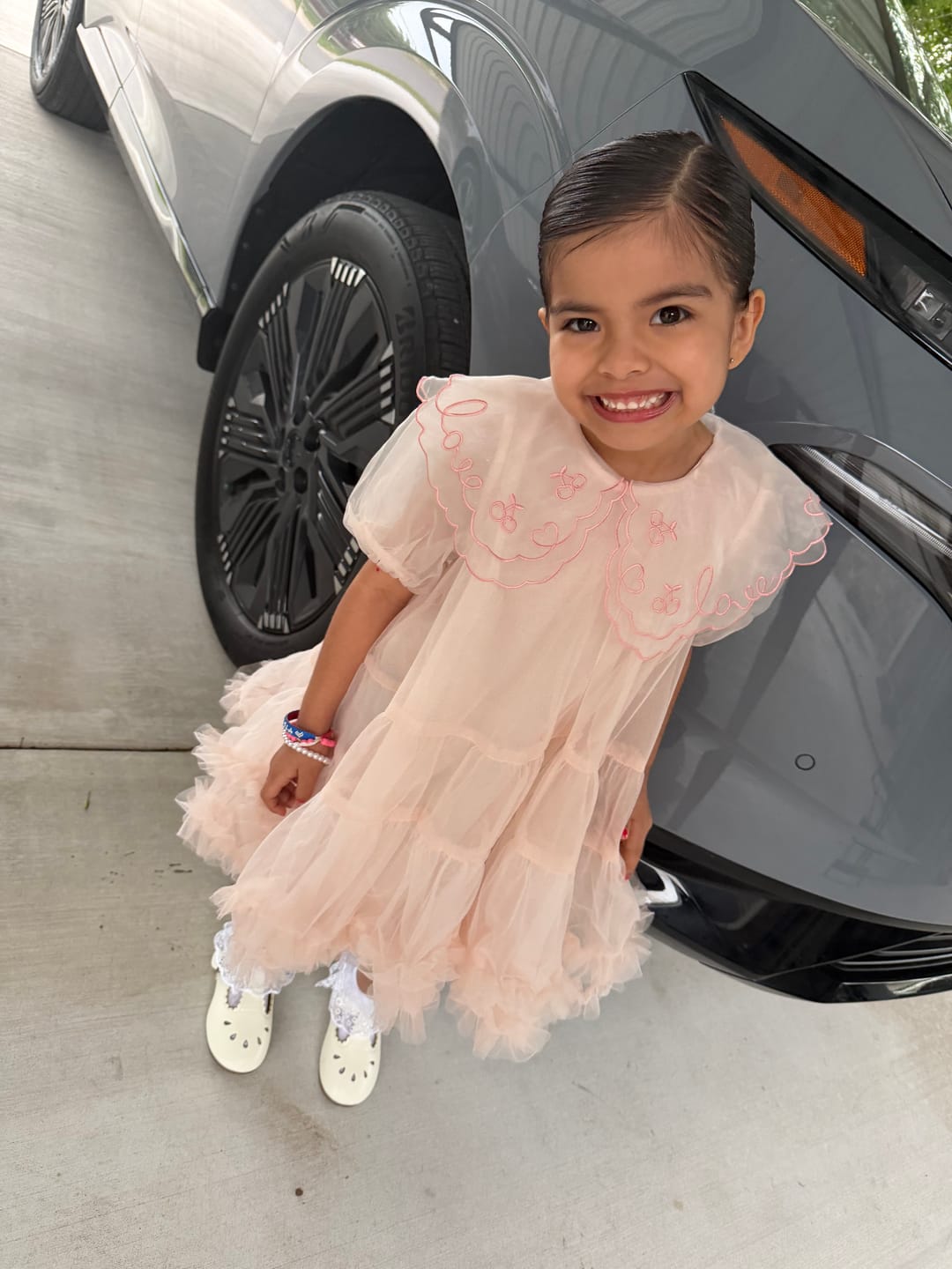Customer photo review of Dave&Bella Toddler/Kids Girls Summer Sweet Orange Pink Mesh Dress