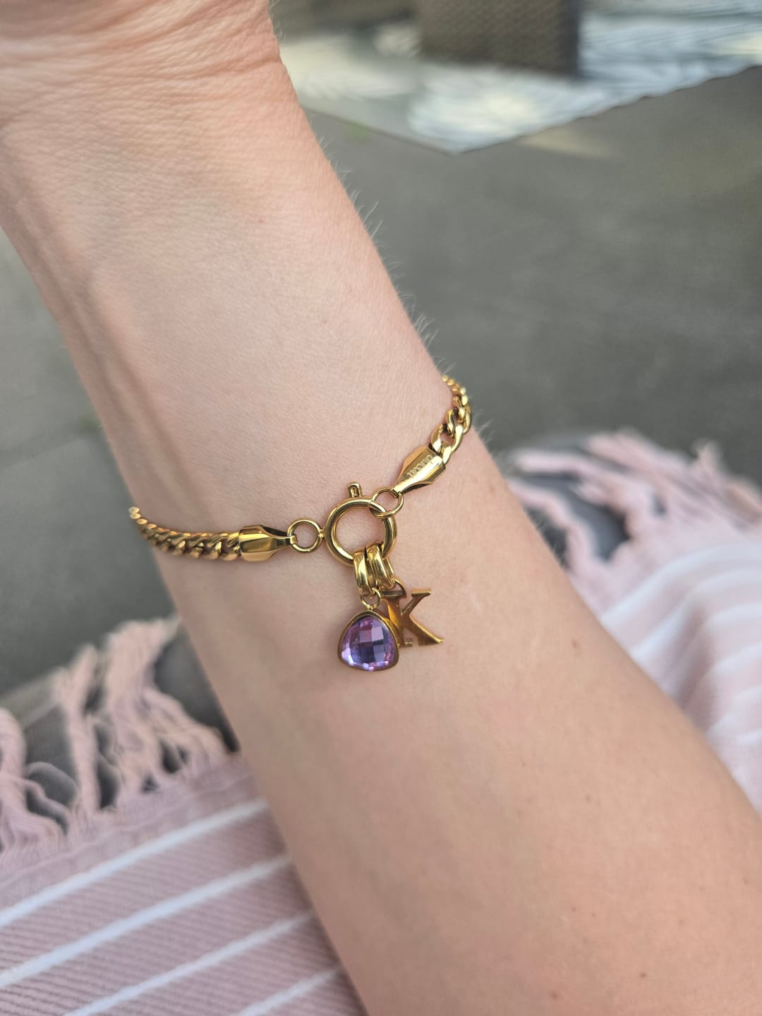 Customer photo review of Letter & birthstone bracelet gold