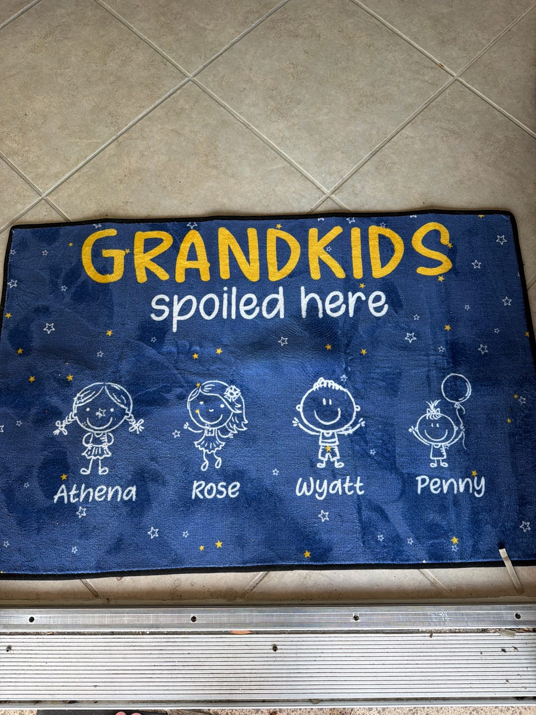 Customer photo review of Grandkids Spoiled Here Doodle - Personalized Doormat