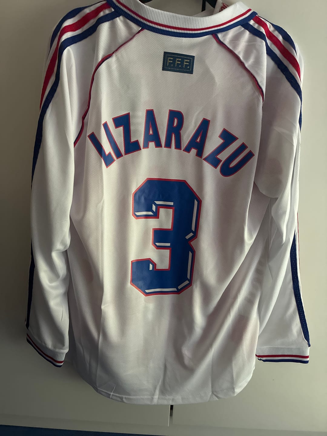 Customer photo review of Bixente Lizarazu France 1998 World Cup White Away Long Sleeve Retro Football Jersey