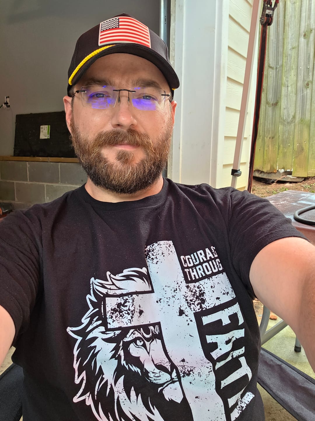 Customer photo review of Courage Through Faith T-Shirt