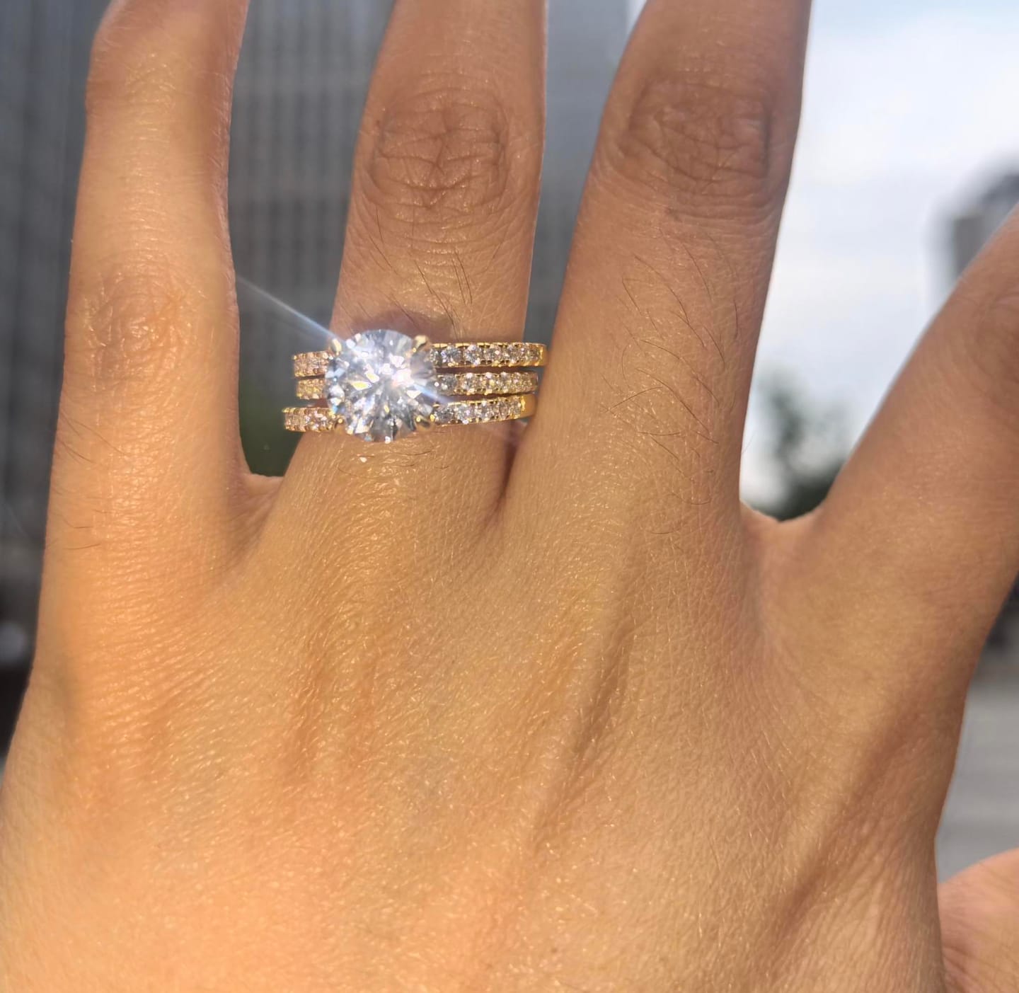 Customer photo review of S925 3PC Wedding Ring Set 2.0 Ct Round Cut With 2PC Half Eternity Wedding Band Stackable Wedding Rings