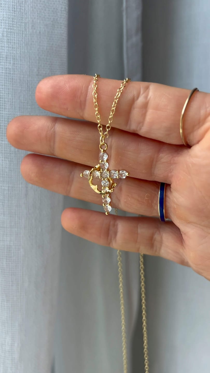 Customer photo review of Crown Cross Faith Necklace