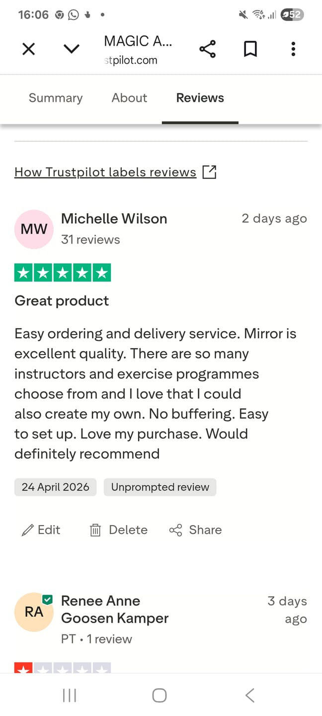 Customer photo review of MAGIC AI: Fitness Smart Mirror