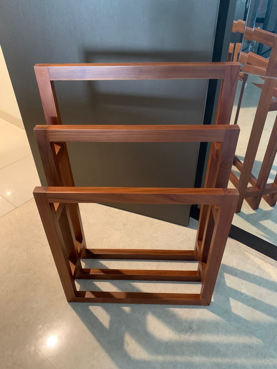 Customer photo review of Exclusive Tiered Teak Towel Rack