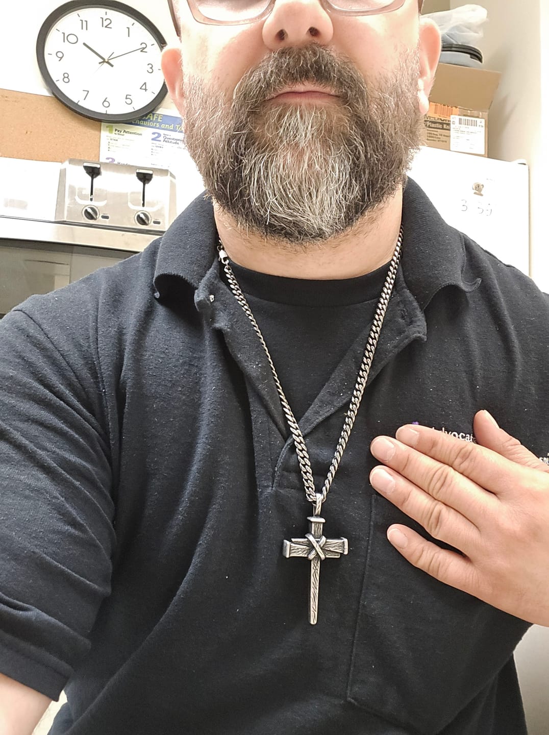 Customer photo review of Nailed to the Cross Galatians 2:20 Necklace - Helps Pair Veterans With A Service Dog Or Shelter Dog