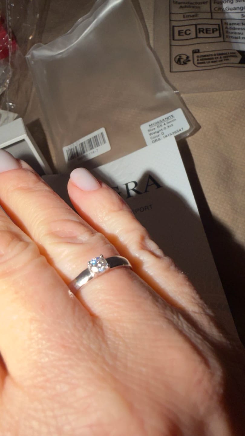 Customer photo review of Mini Round Cut Solitaire Moissanite Ring