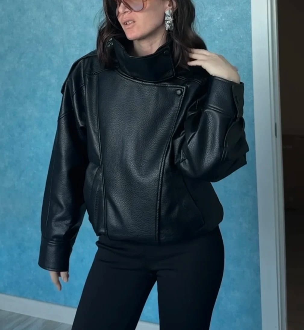 Customer photo review of Elena Asymmetric Button Pocket Jacket