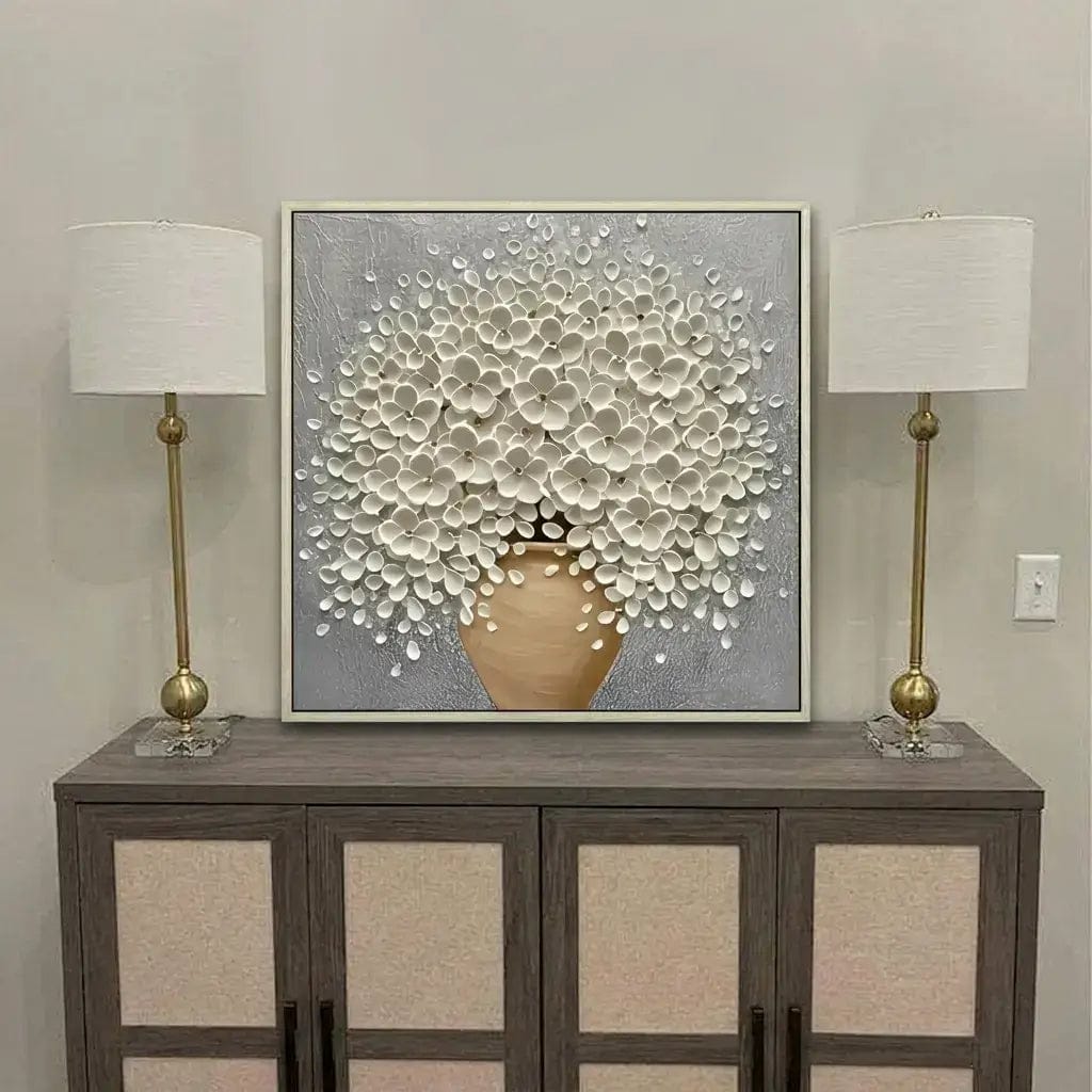 Customer photo review of 3D White Floral Impasto Art
