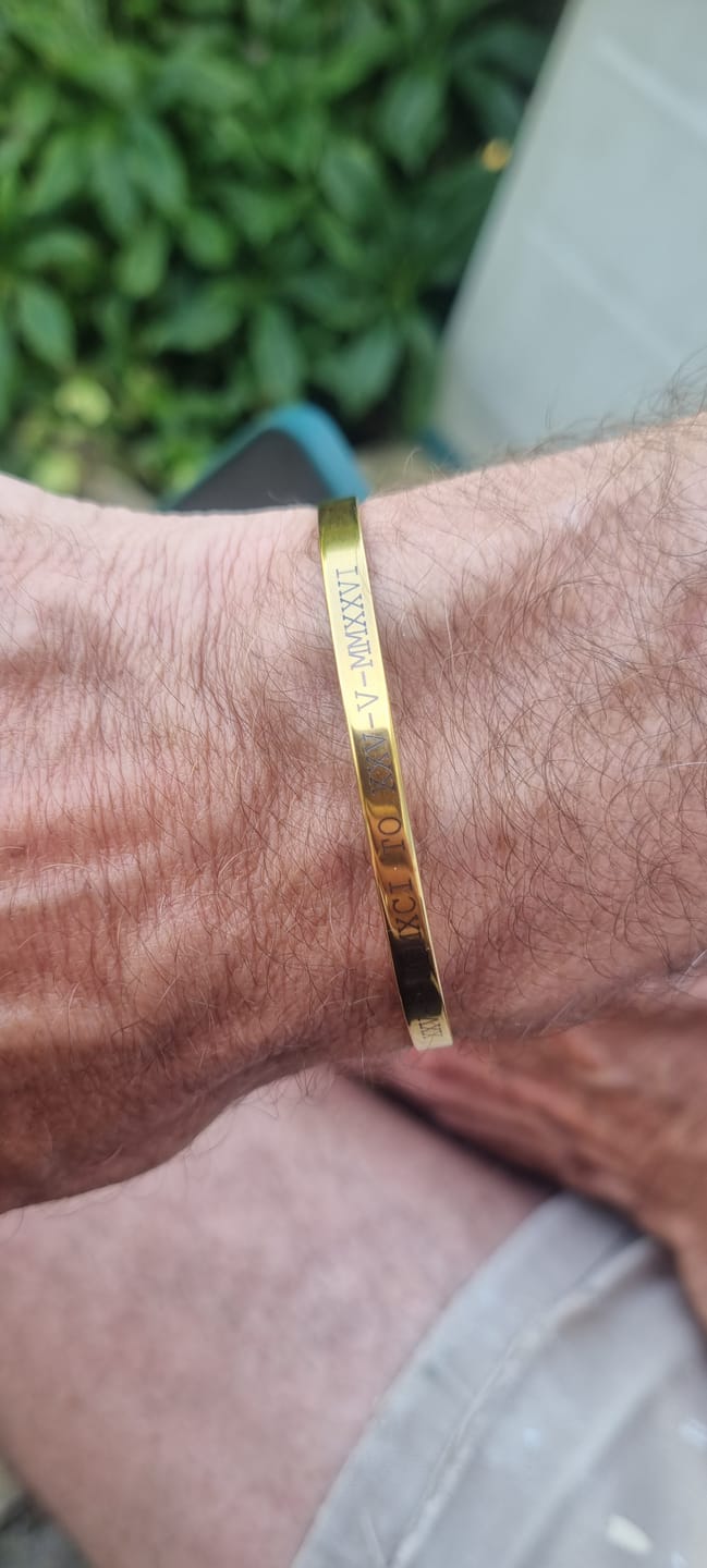 Customer photo review of Gold Personalised Cuff Bracelet