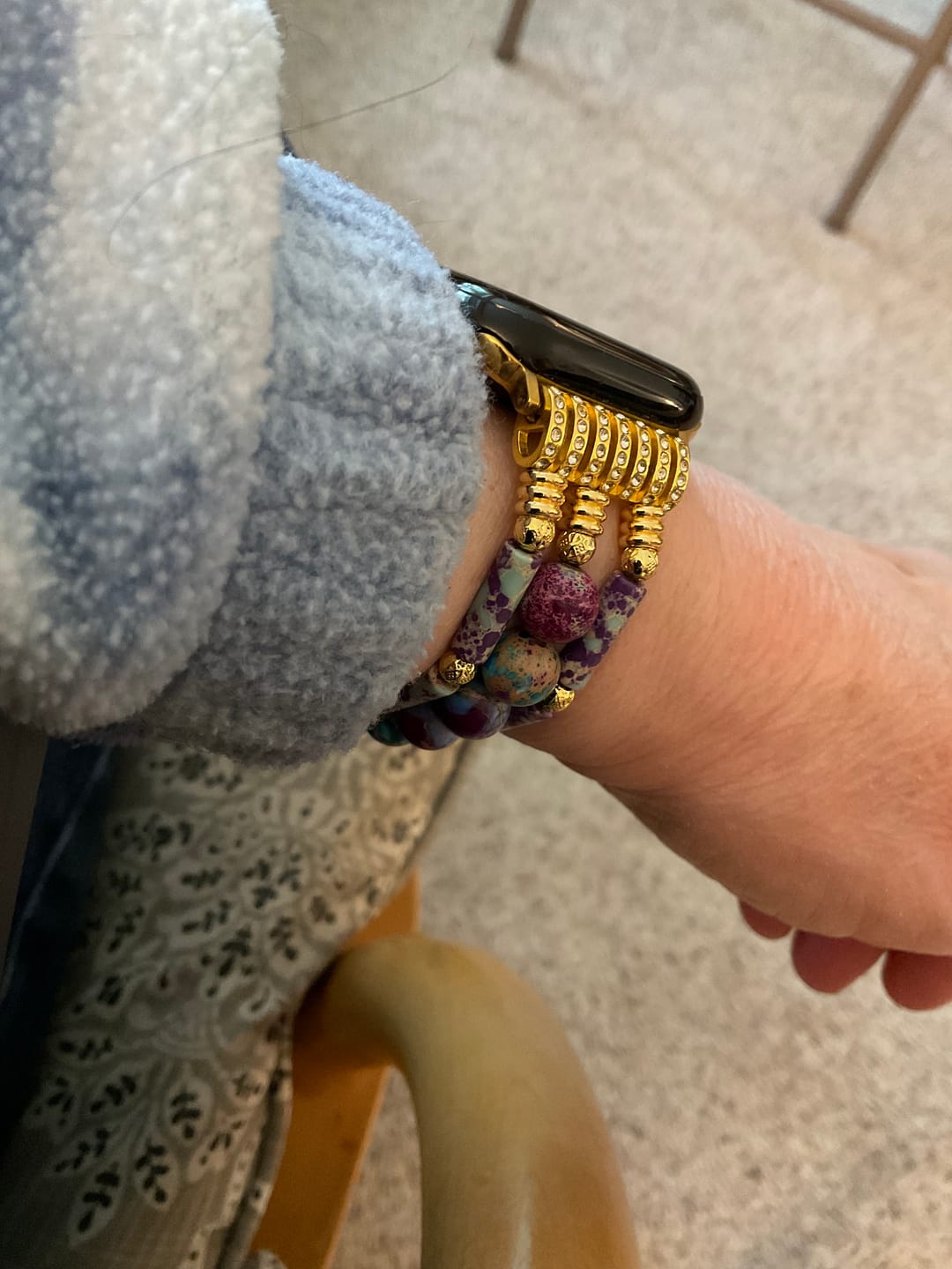 Customer photo review of Periwinkle Jasper Stretch Apple Watch Strap