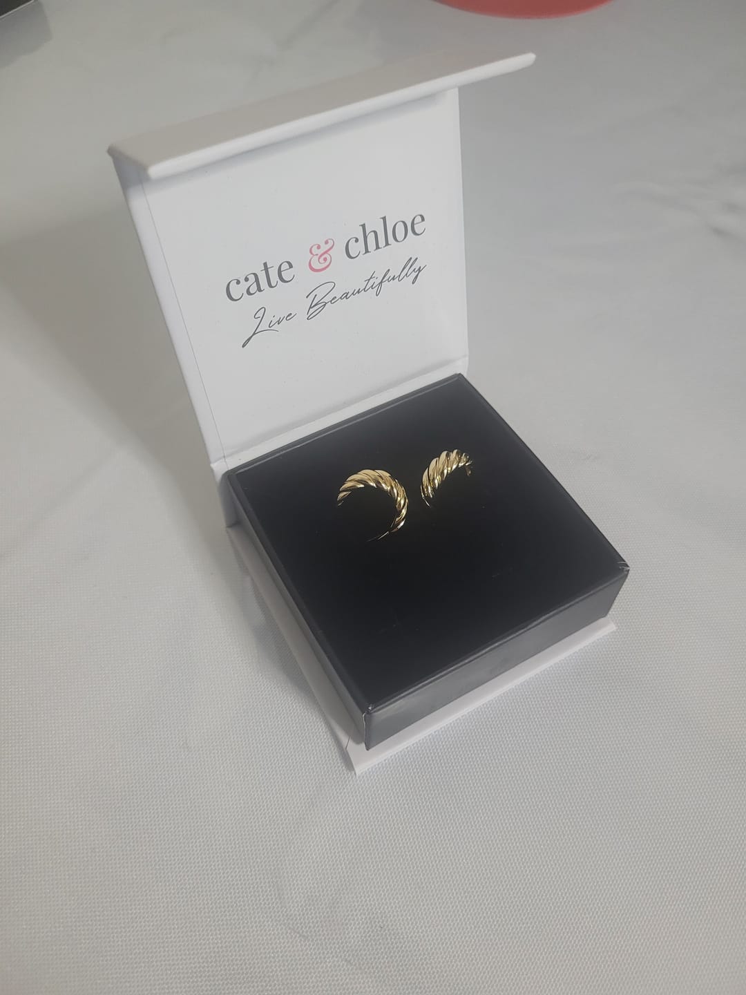 Customer photo review of Lakelynn 18k White Gold Plated 24mm Twisted Semi-Hoop Earrings for Women
