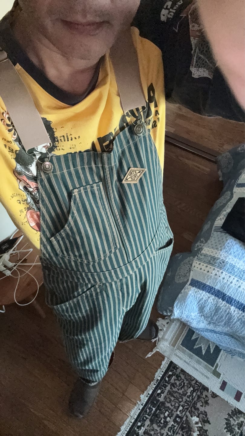 Customer photo review of 「STAY TRUE」刺繍ワッペン　ツートンストライプ柄オーバーオール