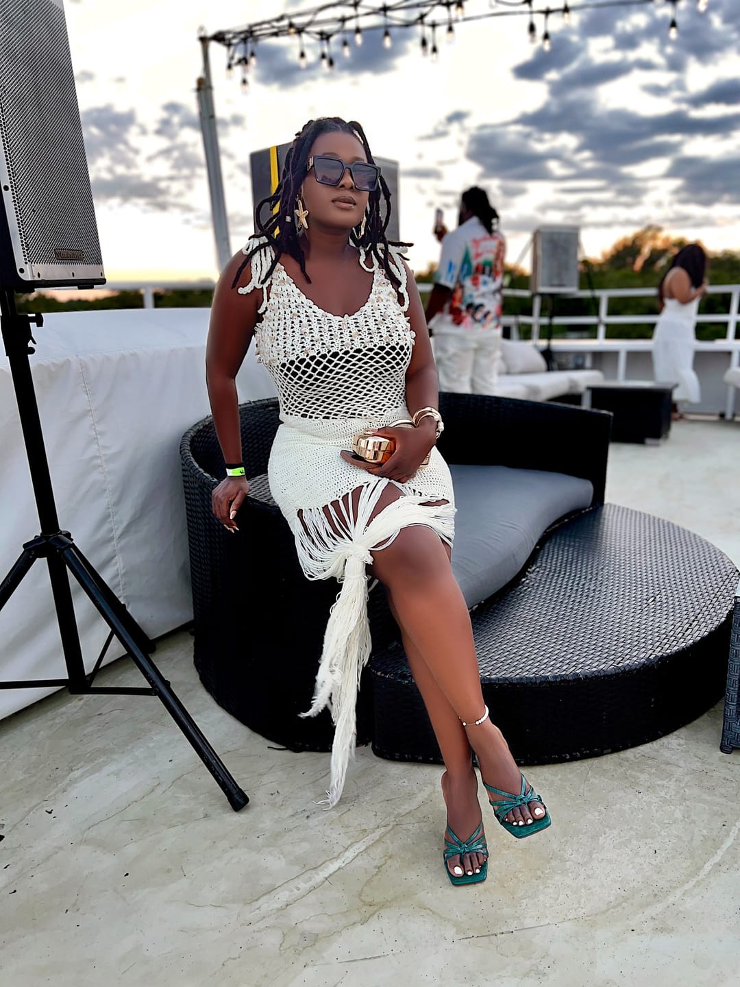 Customer photo review of Catch Me If You Can Crochet Fringe Maxi Dress White