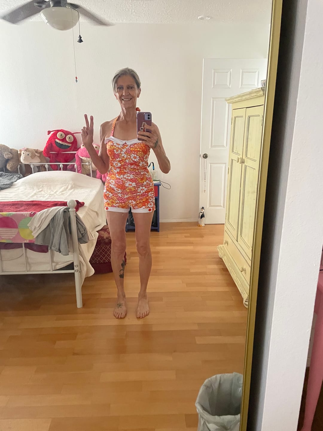Customer photo review of Orange Gingham 1950s Halter Bowknot One-piece Swimsuit