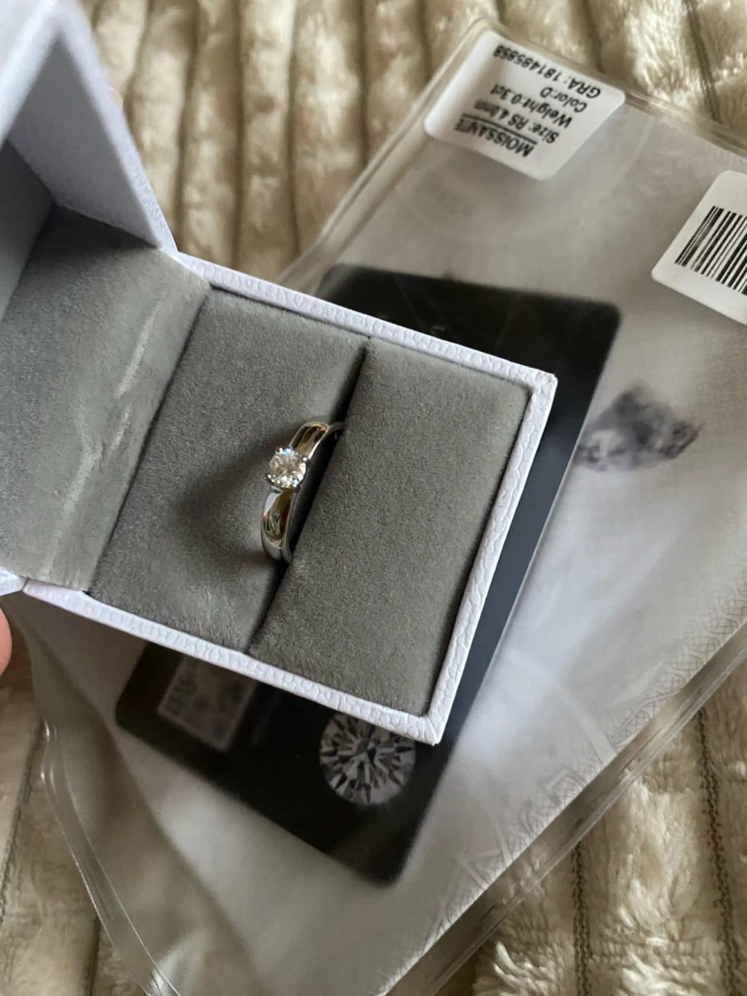 Customer photo review of Mini Round Cut Solitaire Moissanite Ring