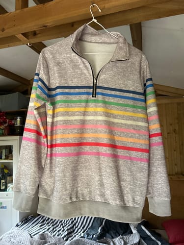 Customer photo review of Half-Zip Collar Fashionable Rainbow Striped Sweatshirt