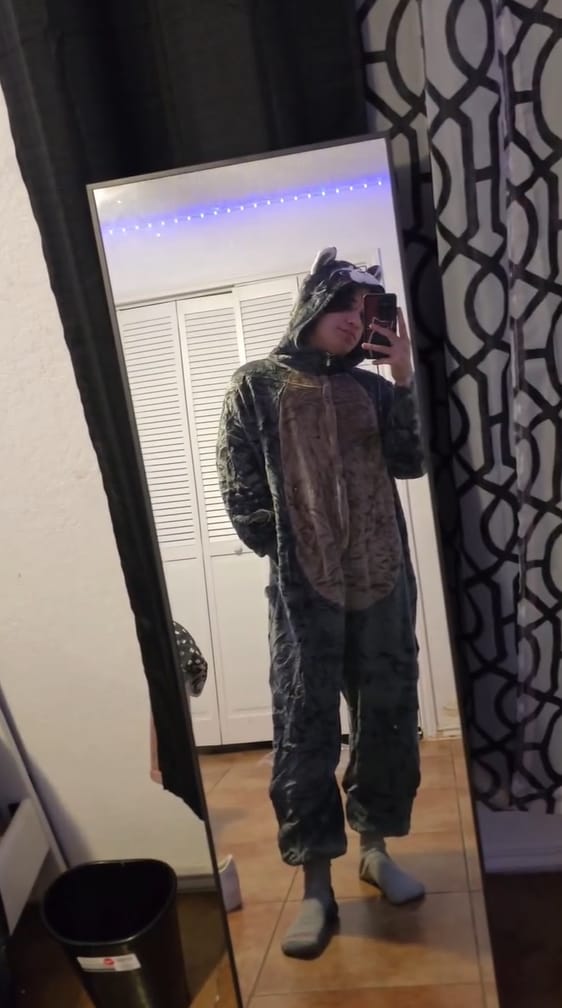 Customer photo review of OLAOLA Unisex Adult Plush Raccoon Animals Onesie Pajamas Warm Home One-Piece Sleepwear