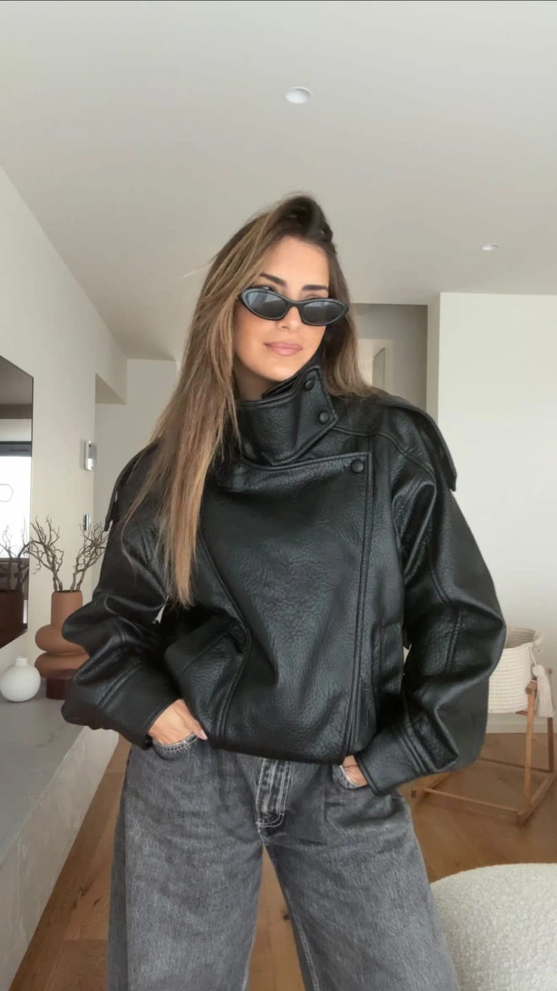 Customer photo review of Elena Asymmetric Button Pocket Jacket