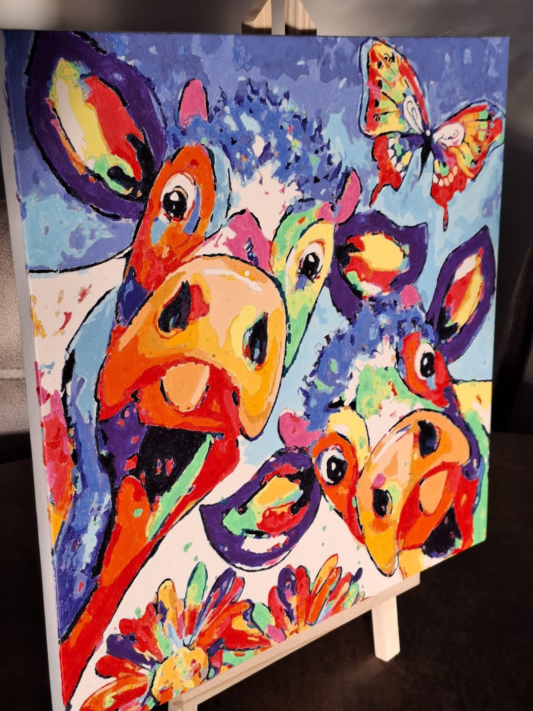 Customer photo review of Vrolijk Schilderij - Koeien Blauw
