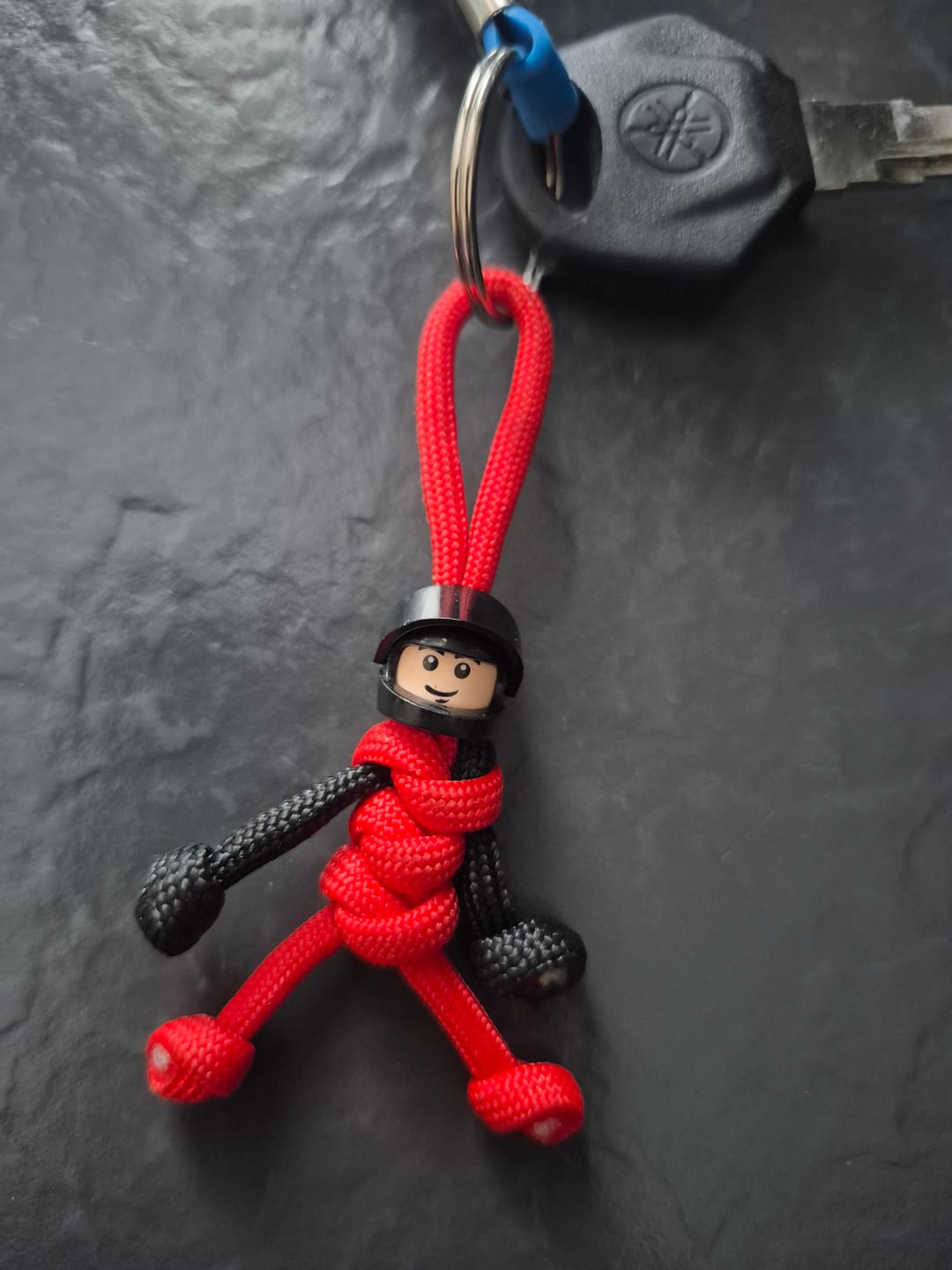 Customer photo review of Black Red Biker Buddy Paracord Keychain