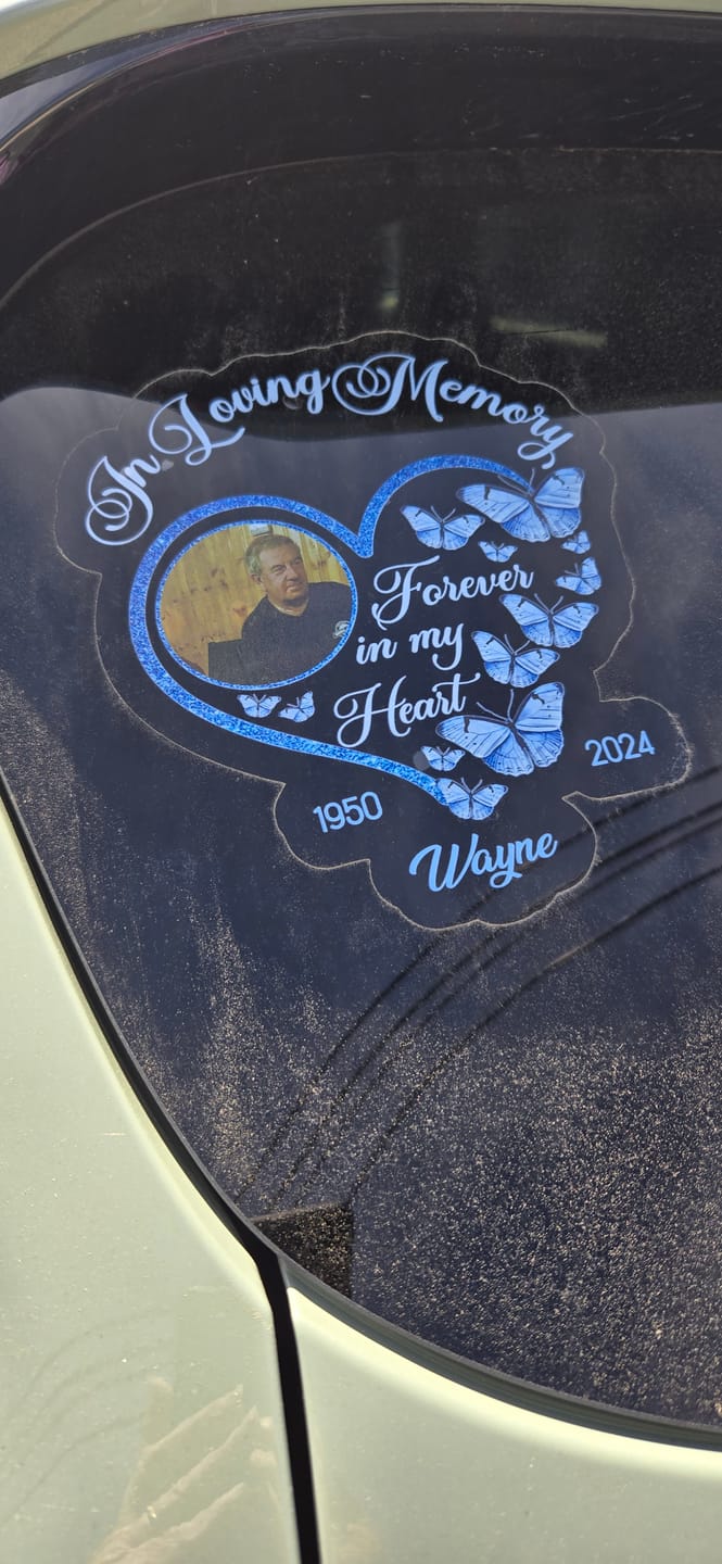Customer photo review of Memorial Upload Photo Heart Wings, My Dad Mom Grandma Grandpa Is My Guardian Angel Personalized Decal