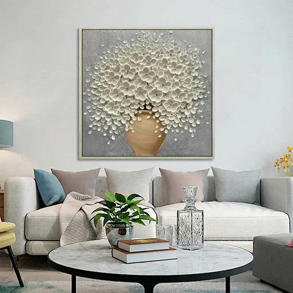 Customer photo review of 3D White Floral Impasto Art