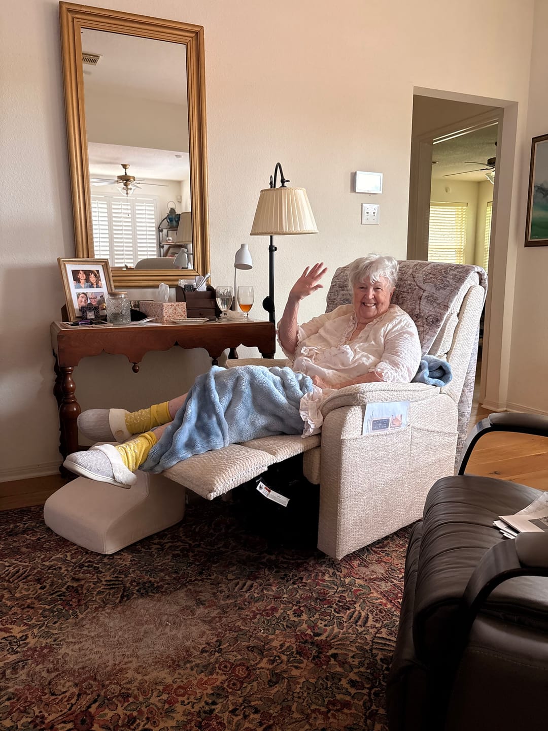 Customer photo review of 9188S Small Power Lift Recliner – Dual Motor, Lay Flat, Heat & Massage