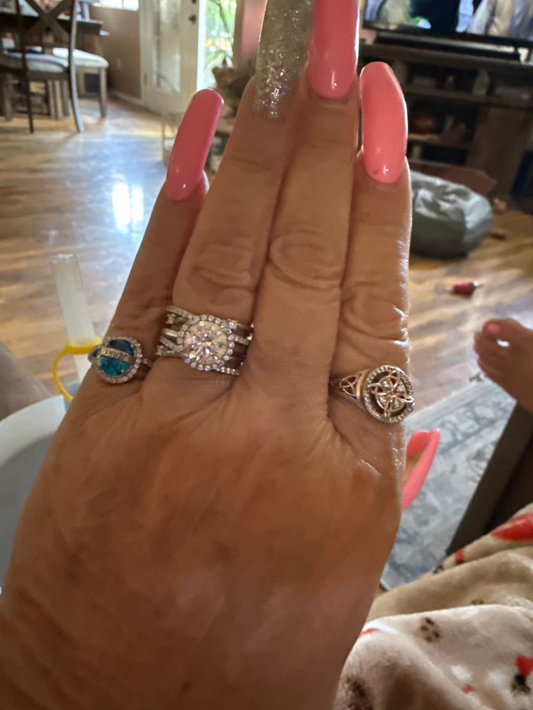 Customer photo review of Halo Moissanite With Enhancer Cross Shank Bridal Engagement Ring Set