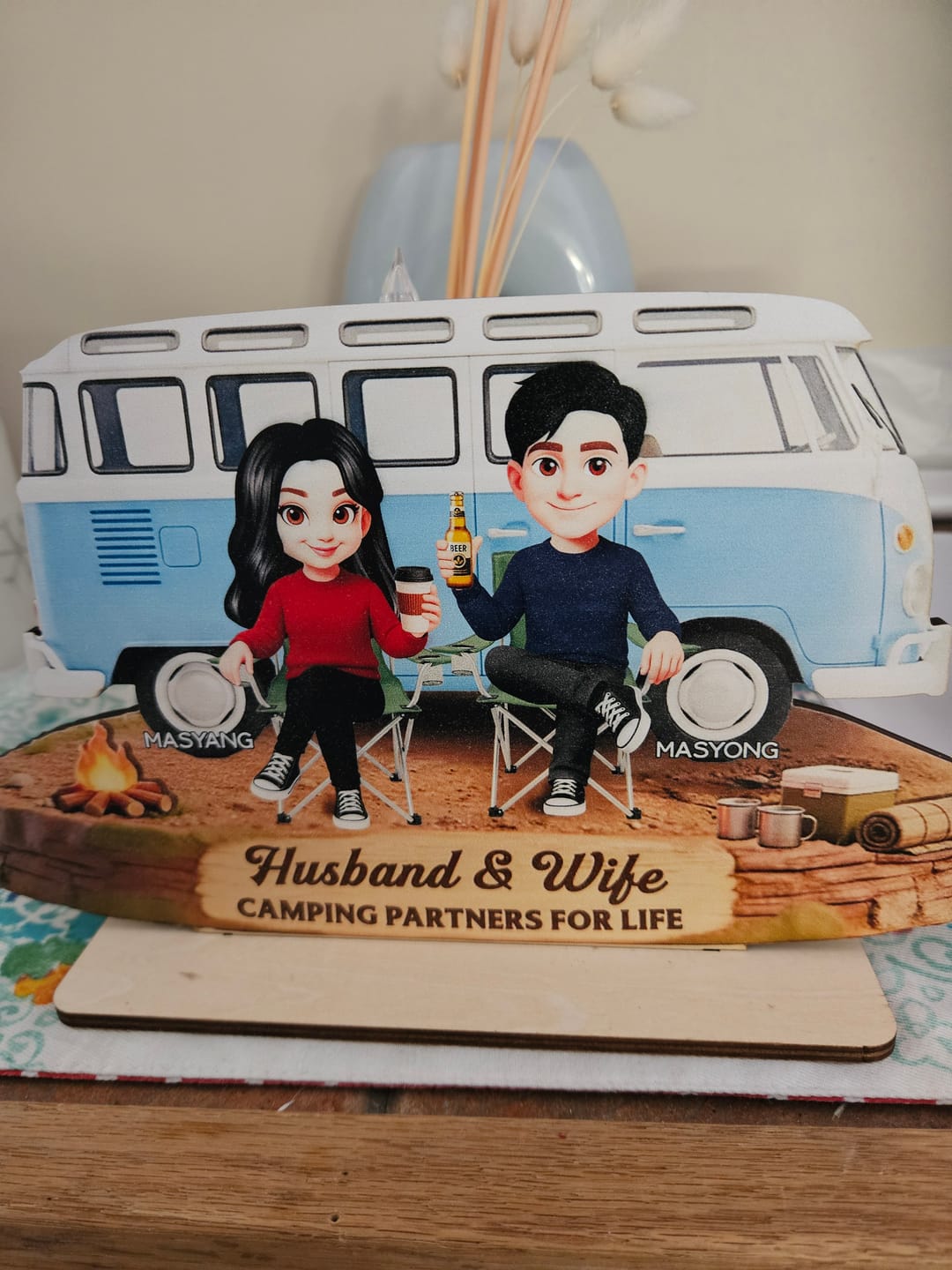 Customer photo review of Eternal Love Couple Camping Partners For Life - Personalized 2-Layered Wooden Plaque - Valentine's Day Gift For Couple, For Campers