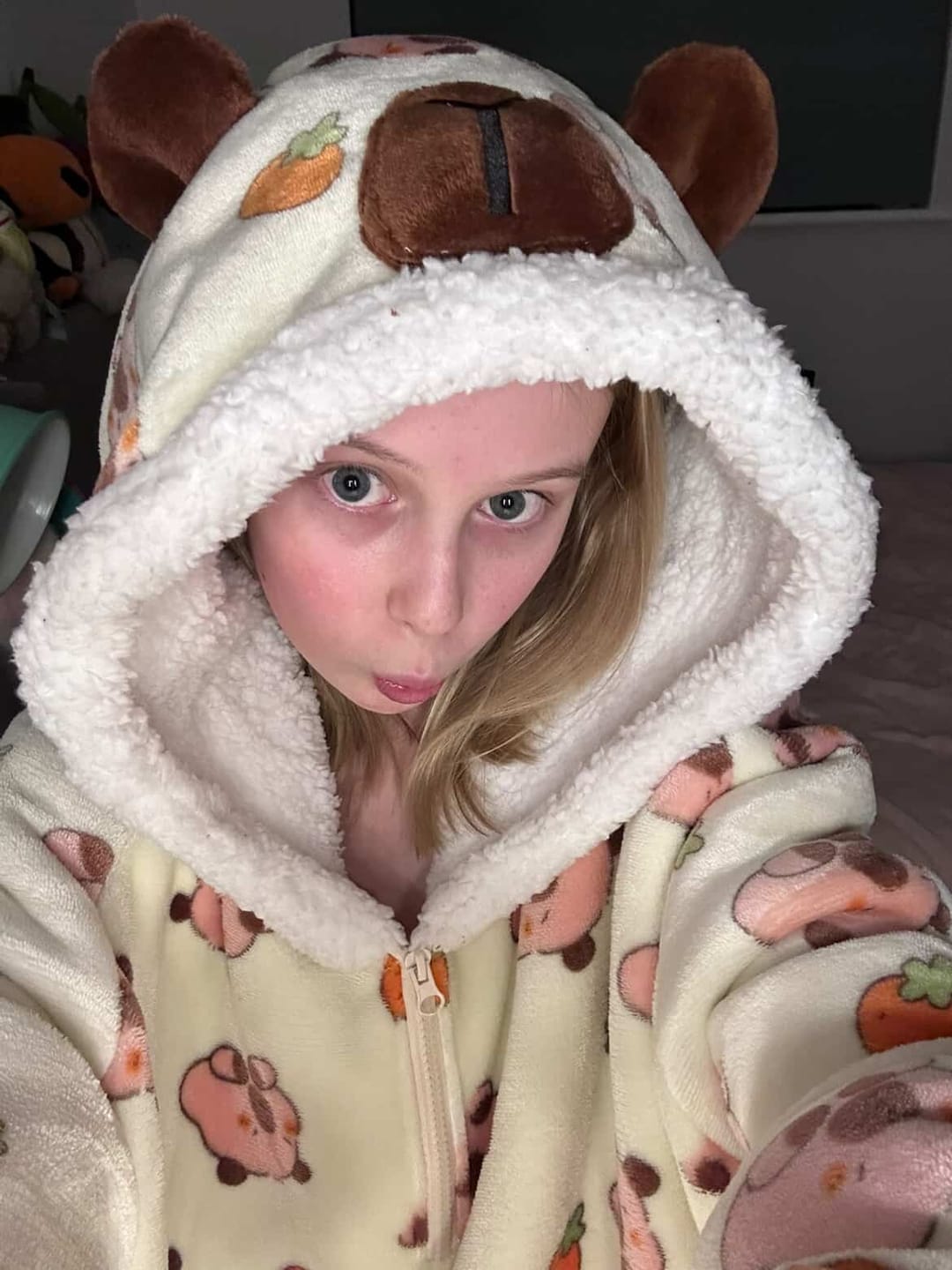 Customer photo review of OLAOLA Yellow Capybara Kawaii Printed Wearable Blanket Hoodie Animals Onesie Oversized Soft Homewear With Giant Pocket For Adult