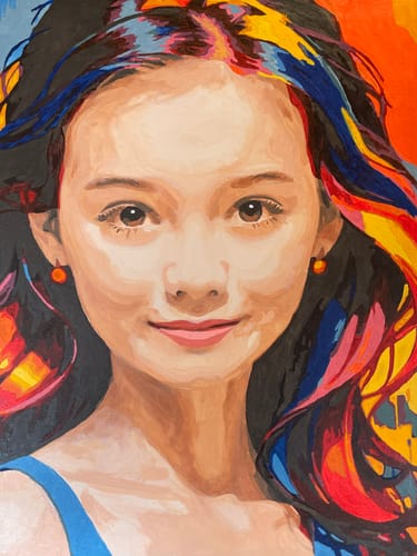 Customer's close-up of their unfinished Modern Woman Portrait paint by numbers kit, showing a colorful artistic portrait.