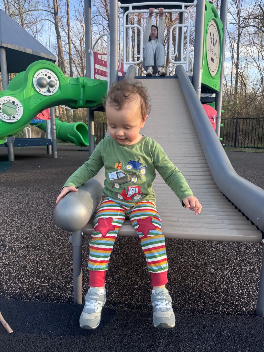 Customer photo review of Rainbow Striped Knee Patch Joggers