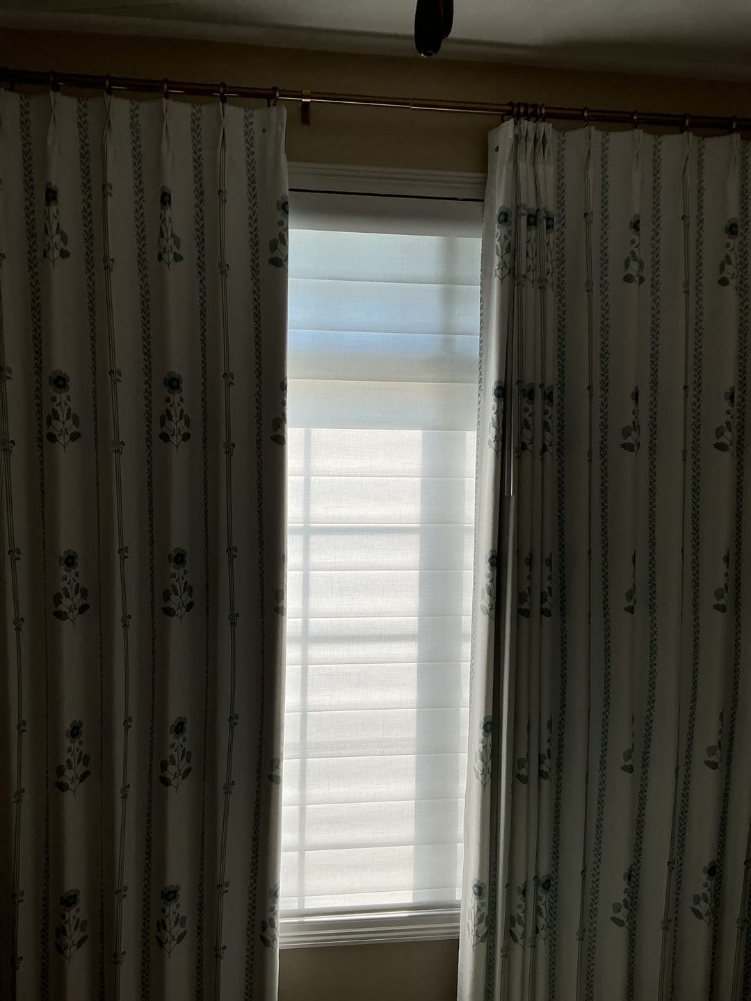 Customer photo review of Pattern Linen Pinch Pleated Curtains– Charming Floral & Vine Print, Light-Filtering for Living Room & Bedroom (Lily)