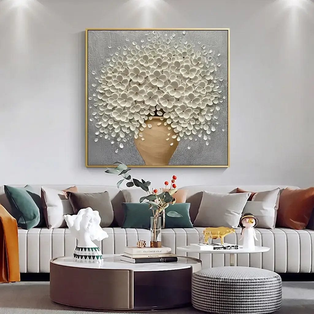 Customer photo review of 3D White Floral Impasto Art