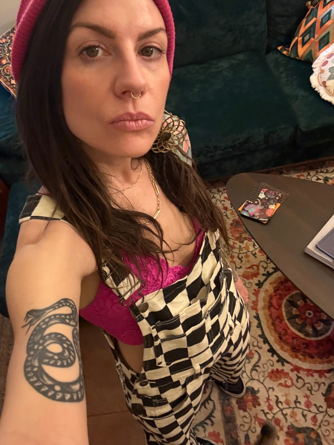 Customer photo review of Born Bad Washed Overalls - Checkered