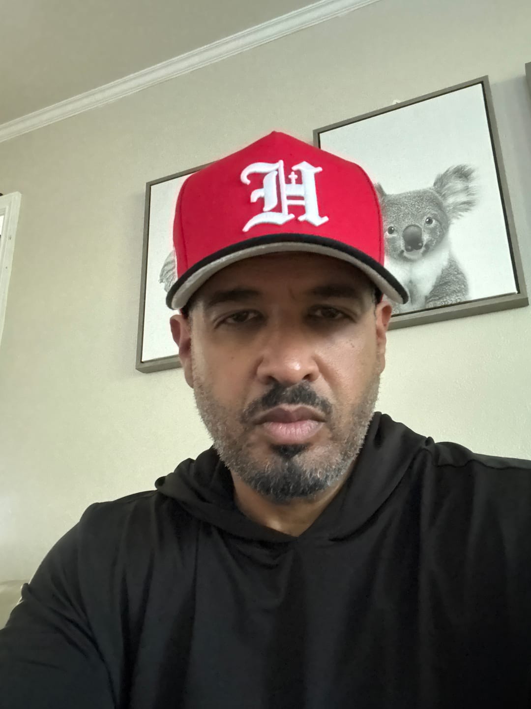 Customer photo review of Red & Black Sueded Brim Hat