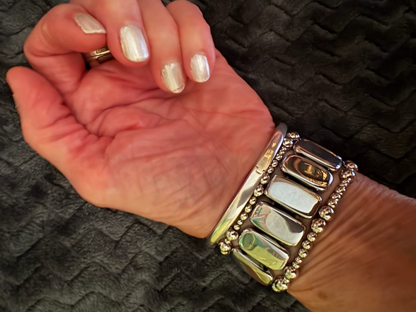 Customer photo review of Platinum Noir Stretch Apple Watch Strap