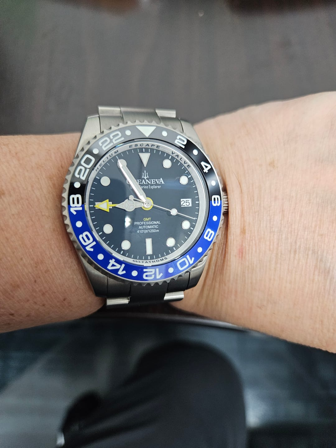 Customer photo review of Oceaneva Men's GMT TITANIUM Automatic Deep Marine Explorer 1250M Black Ceramic Bezel Watch