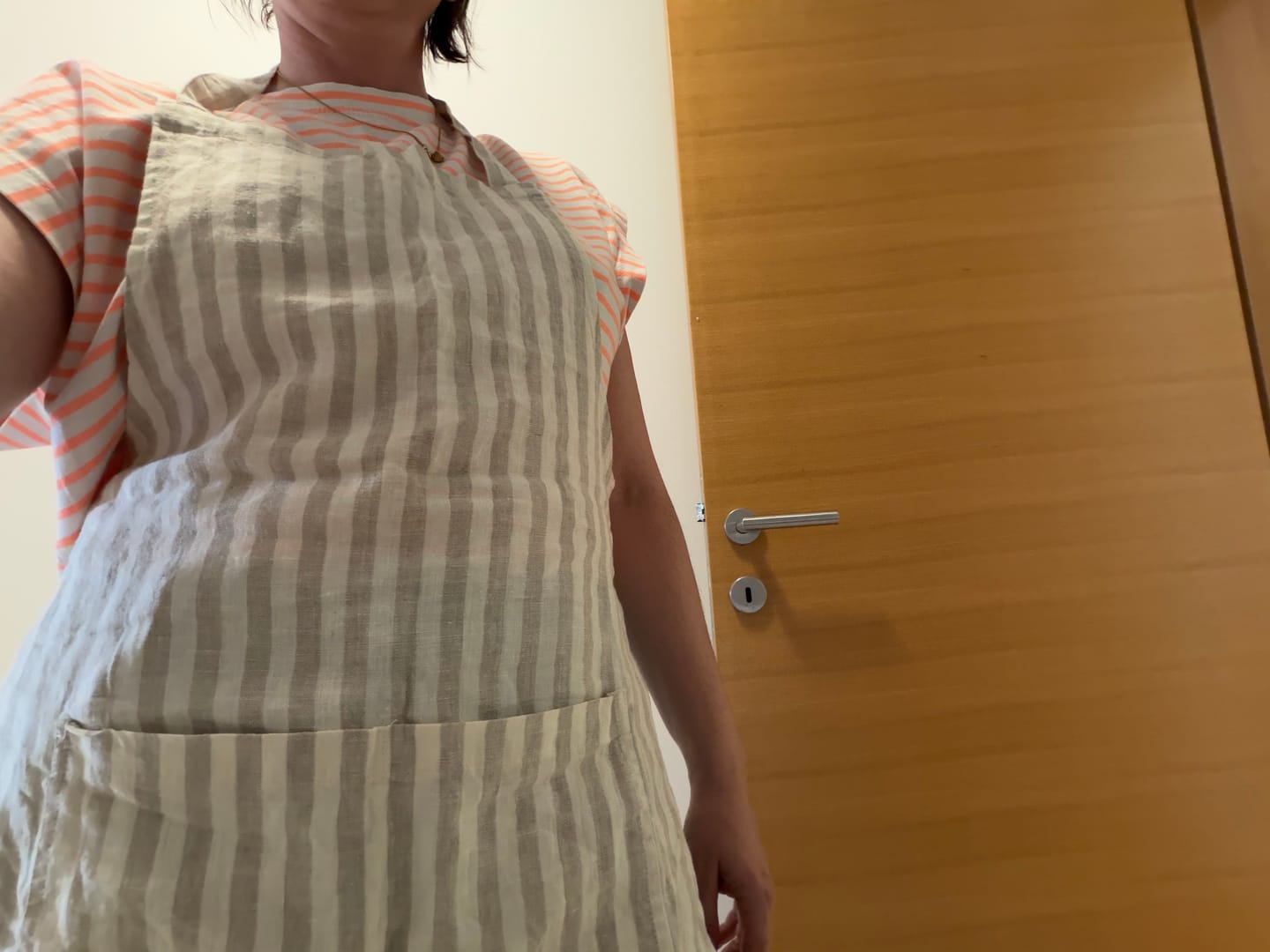 Customer photo review of Natural White Stripes Linen Daily Apron