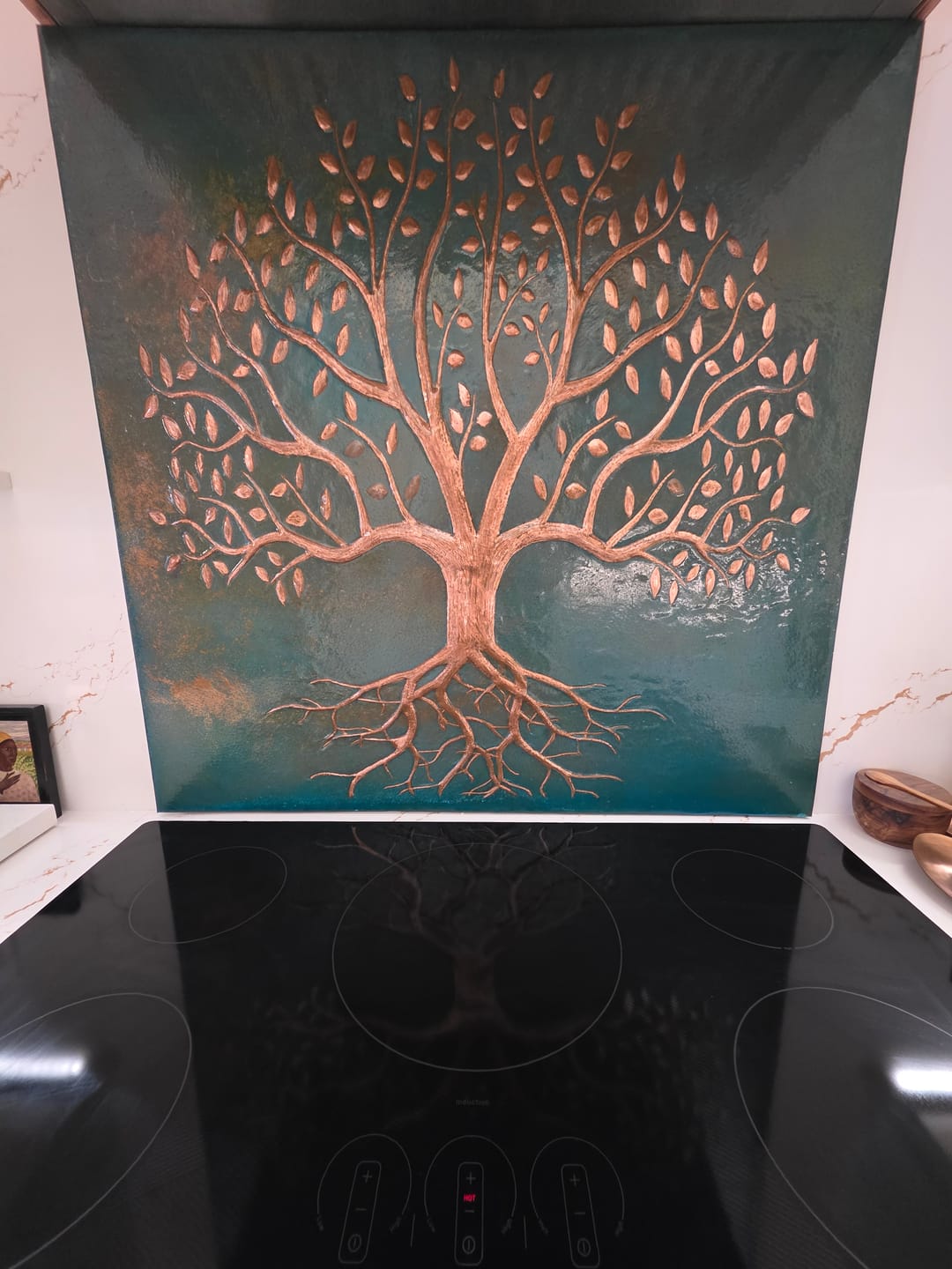 Customer photo review of Green Verdigris Tree With Roots Copper Backsplash