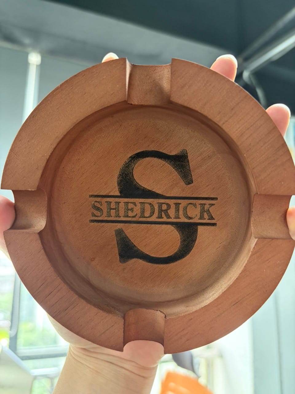 Customer photo review of Personalized Name Walnut Cigar Ash Tray for Dad,Grandpa,Boyfriend,Friend